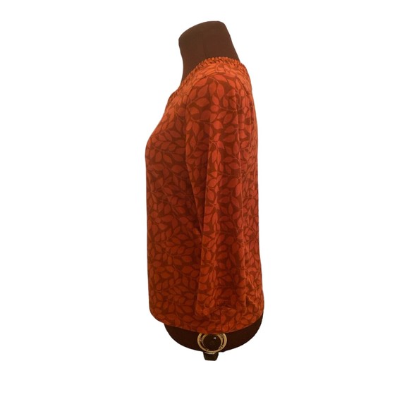 Architect Petites Womens Orange Autumn Leaf Print Pleated Neckline Top Size PL - Picture 4 of 9